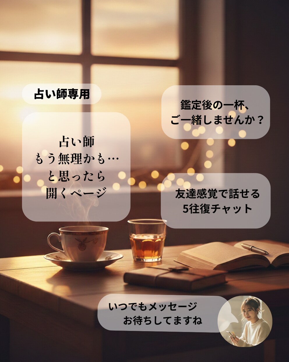 占い師さん専用|友達感覚で本音聞きます 「ちょっと聞いて！」のノリで喜怒哀楽何でもお話ください。 イメージ1