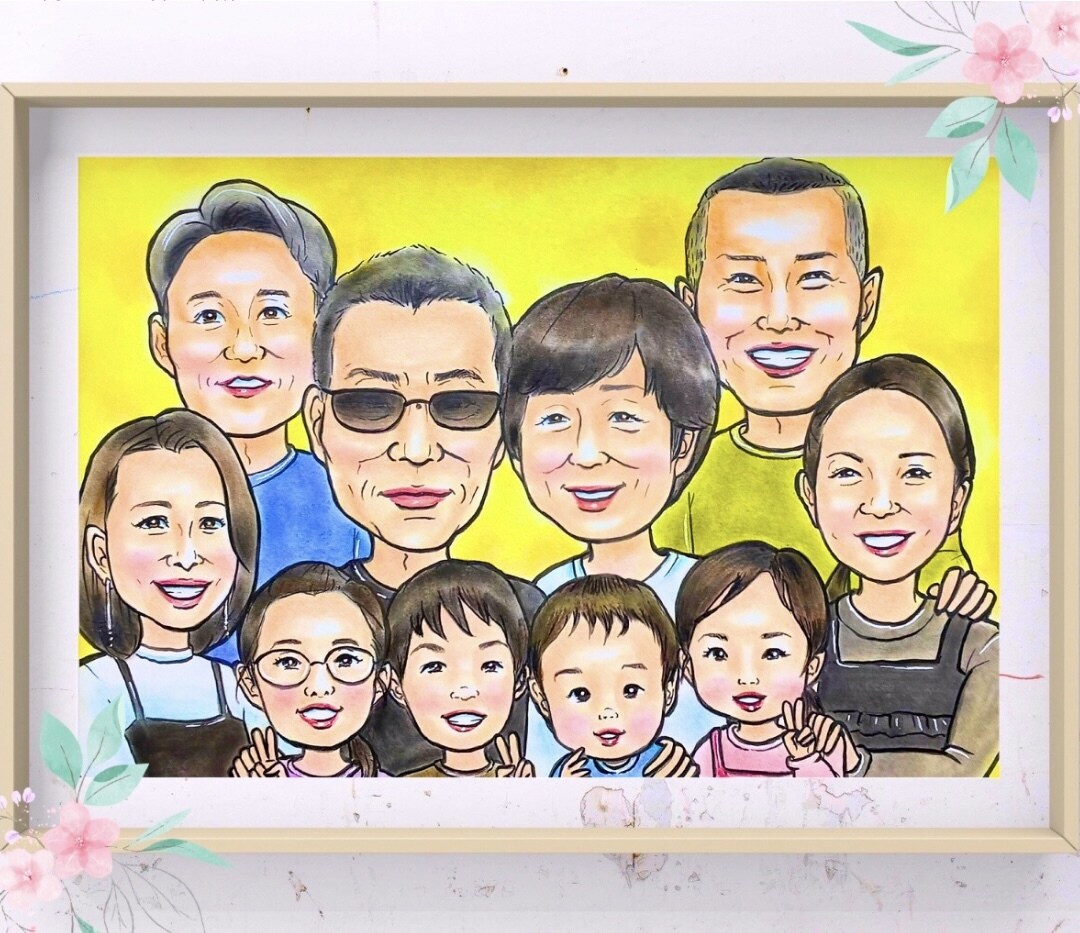 大切な思い出を優しいパステル画似顔絵にします 【送料無料で原画をお届け】長寿祝・ペット・大人数・ギフト イメージ3