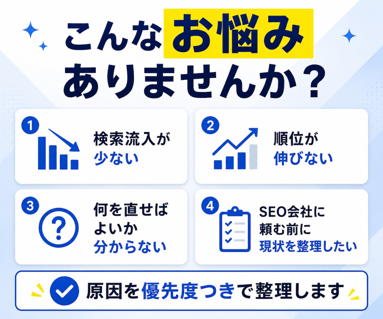 SEO会社に頼む前にサイトの改善点を診断します 検索されない原因と、直すべき順番をわかりやすく整理します イメージ1