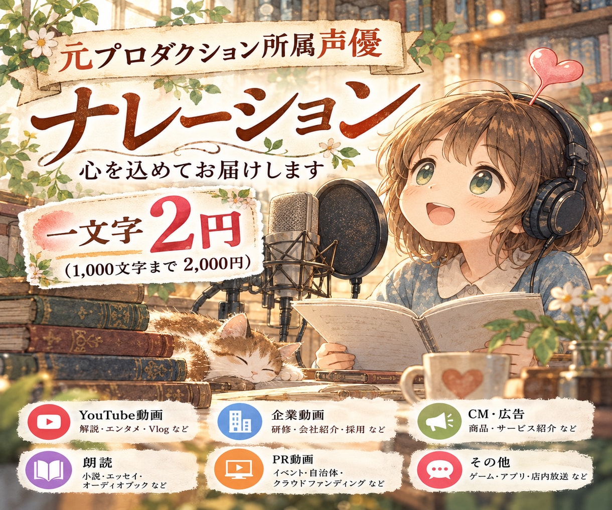 元プロ声優がナレーションを心を込めてお届けします YouTube・企業動画・CMなど伝えたい想いを声に乗せます イメージ1