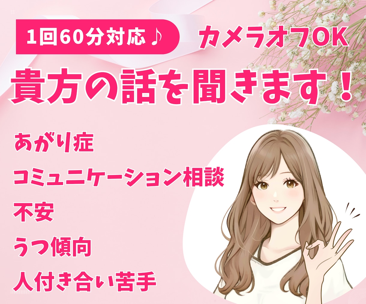 貴方の『うまくいかない・・』に寄り添います 話し方/コミュニケーション/あがり症/不安/うつ傾向/考え方 イメージ1