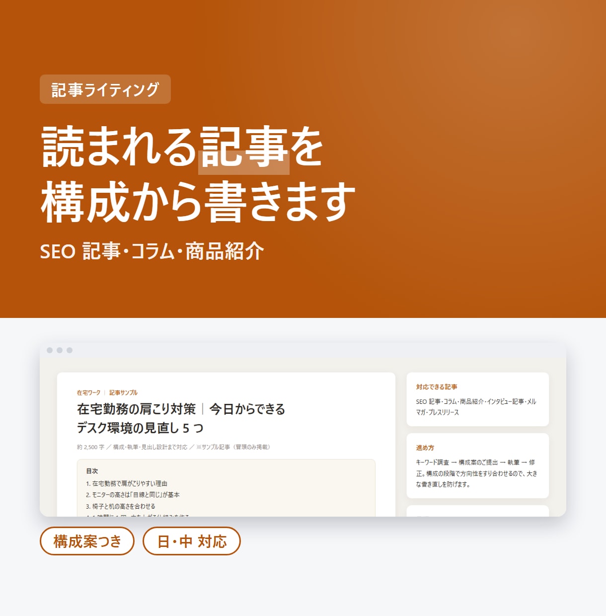 読まれる記事を構成から書きます SEO記事・コラム・商品紹介。構成案から一緒に イメージ1
