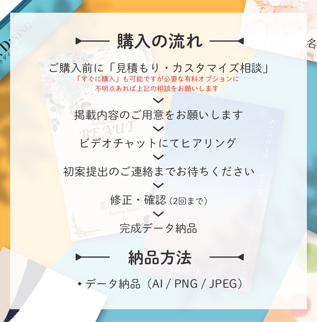 あなたの特徴溢れる名刺・カード制作します あなたの想いにぴったりな色を。色で印象を整えるデザインを。 イメージ3