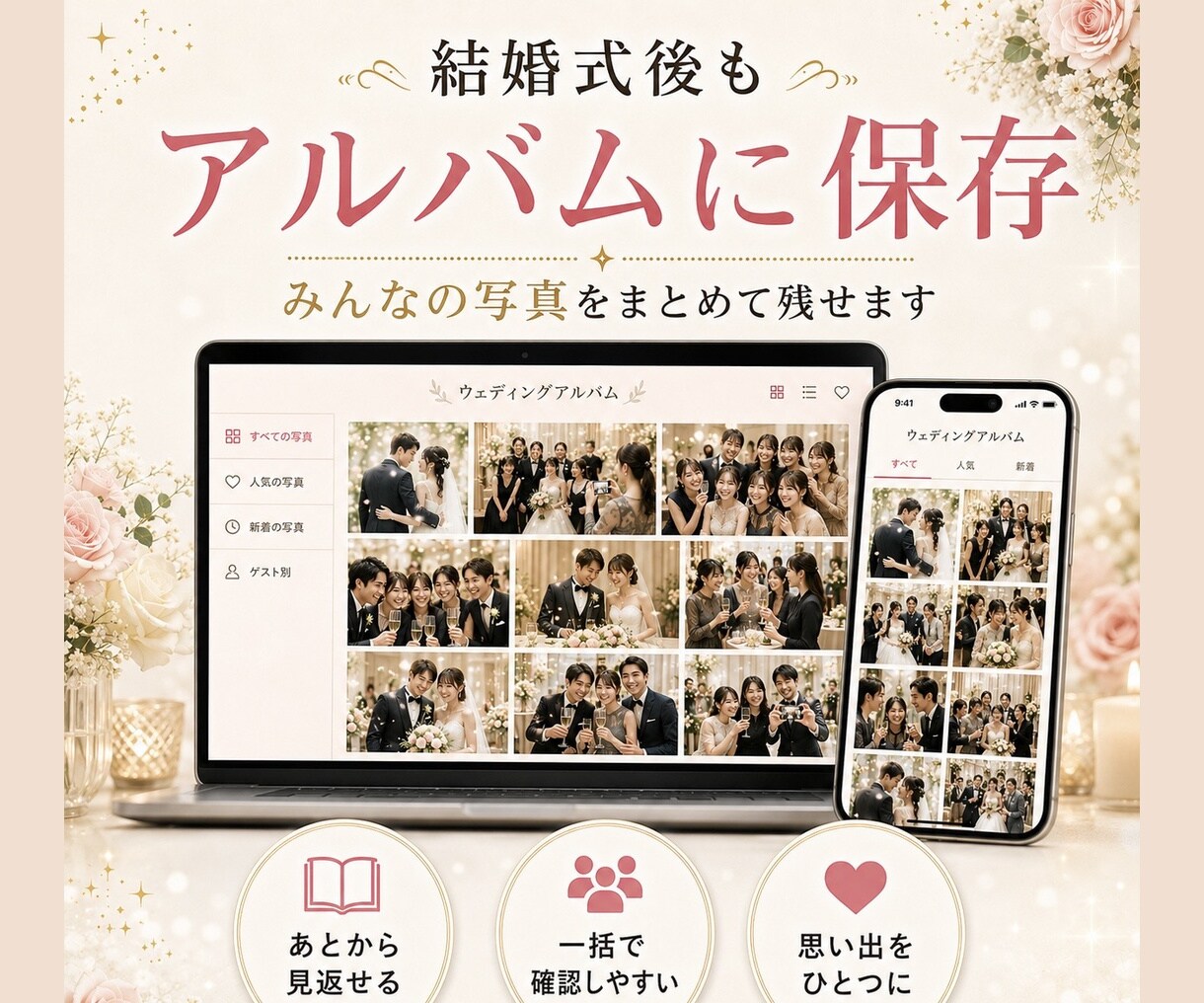 結婚式のゲスト写真の投稿上映サイトを作ります ゲスト写真をリアルタイム上映します イメージ3