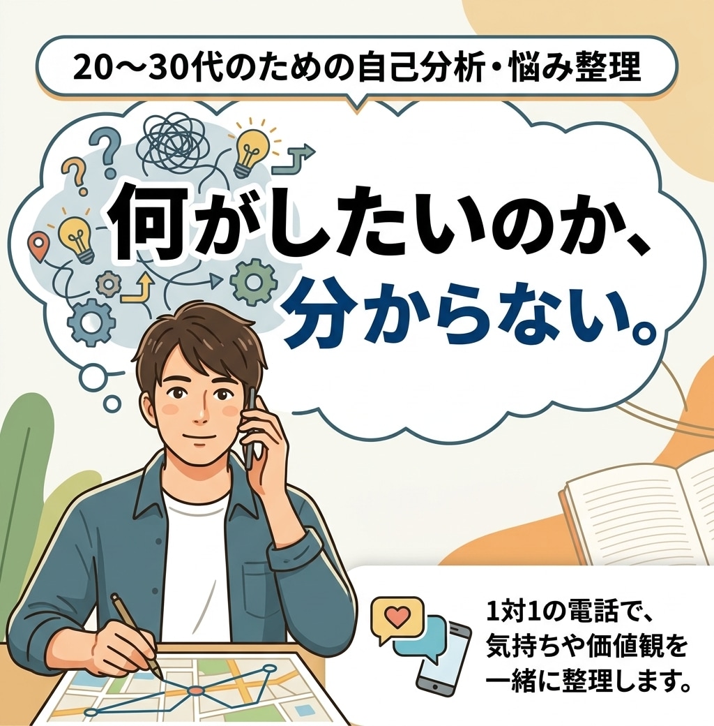 何がしたいか分からない悩みを一緒に整理します あなたの中にある「自分はどうしたい？」を一緒に探します。 イメージ1