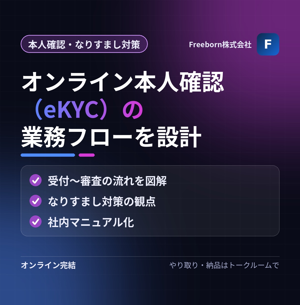 オンライン本人確認の業務フローを設計します なりすまし対策を組み込んだ、受付の流れを設計 イメージ1