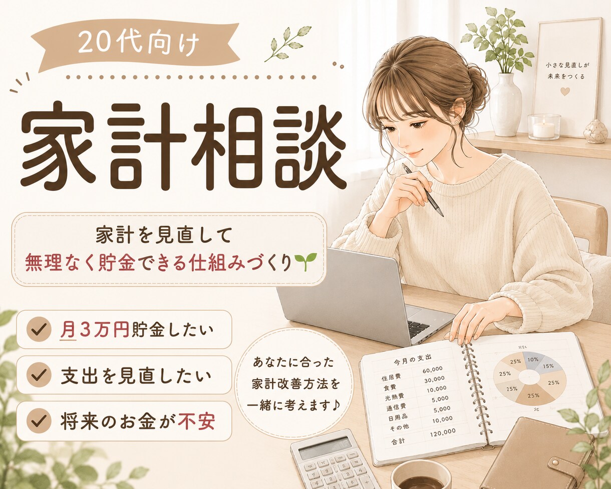 20代向け家計改善アドバイスします 貯金・資産形成の第一歩をサポート✨ イメージ1