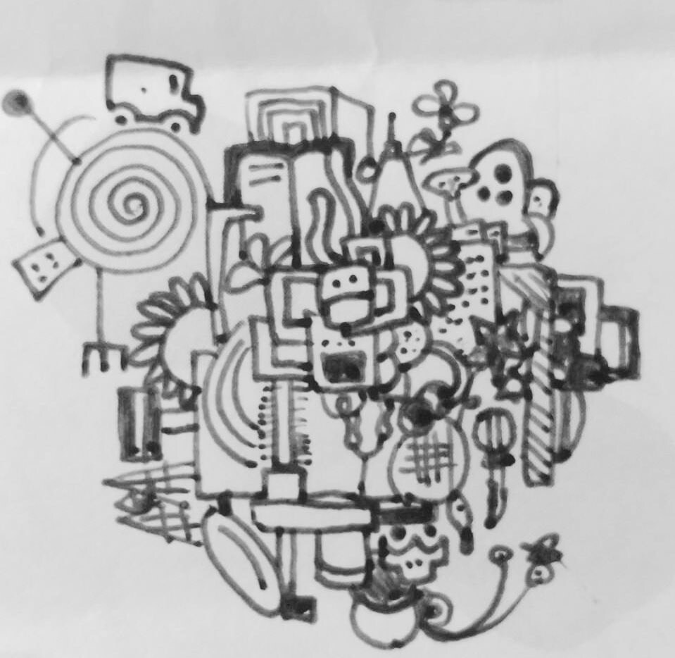 ごちゃごちゃした線画を描きます 大きなモチーフから連想を広げます。 イメージ2