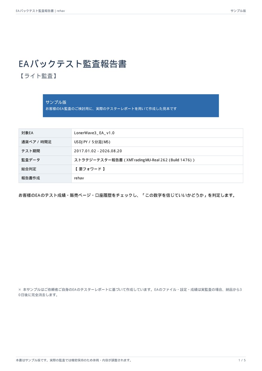 EAバックテスト検証|実データで監査します MT4 EAの実力を検証、PDF報告書作成 イメージ4