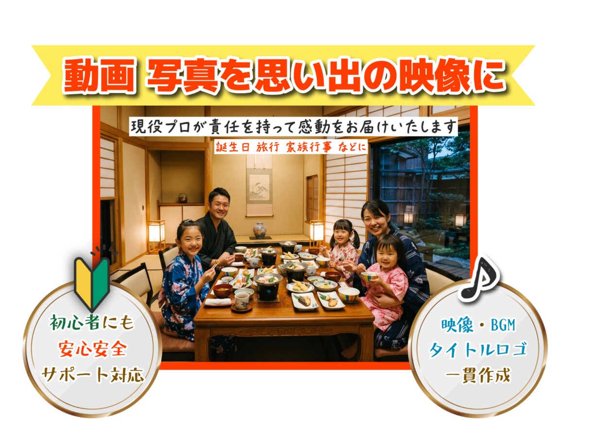 現役プロ作成！楽しい思い出を感動ムービに制作します スマホで撮った動画写真を家族やみんなで楽しむ思い出ムービーへ イメージ1