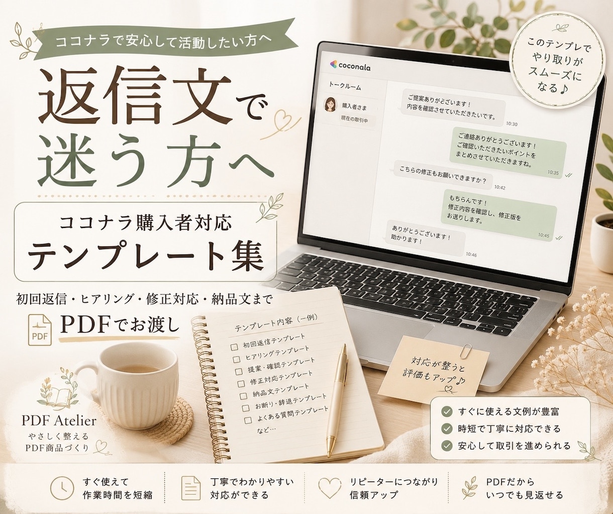 返信文で迷わないテンプレをお渡しします 【時短】返信で悩む時間を減らして落ち着いた対応へ イメージ1