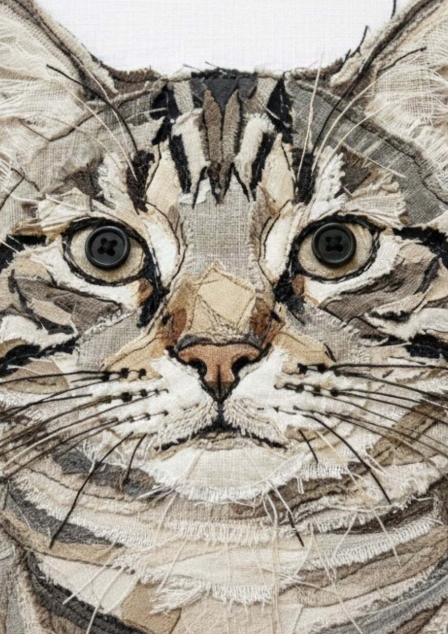 猫・ペットの布コラージュ作品を制作します 写真から布と手縫いでペットアート制作 イメージ1