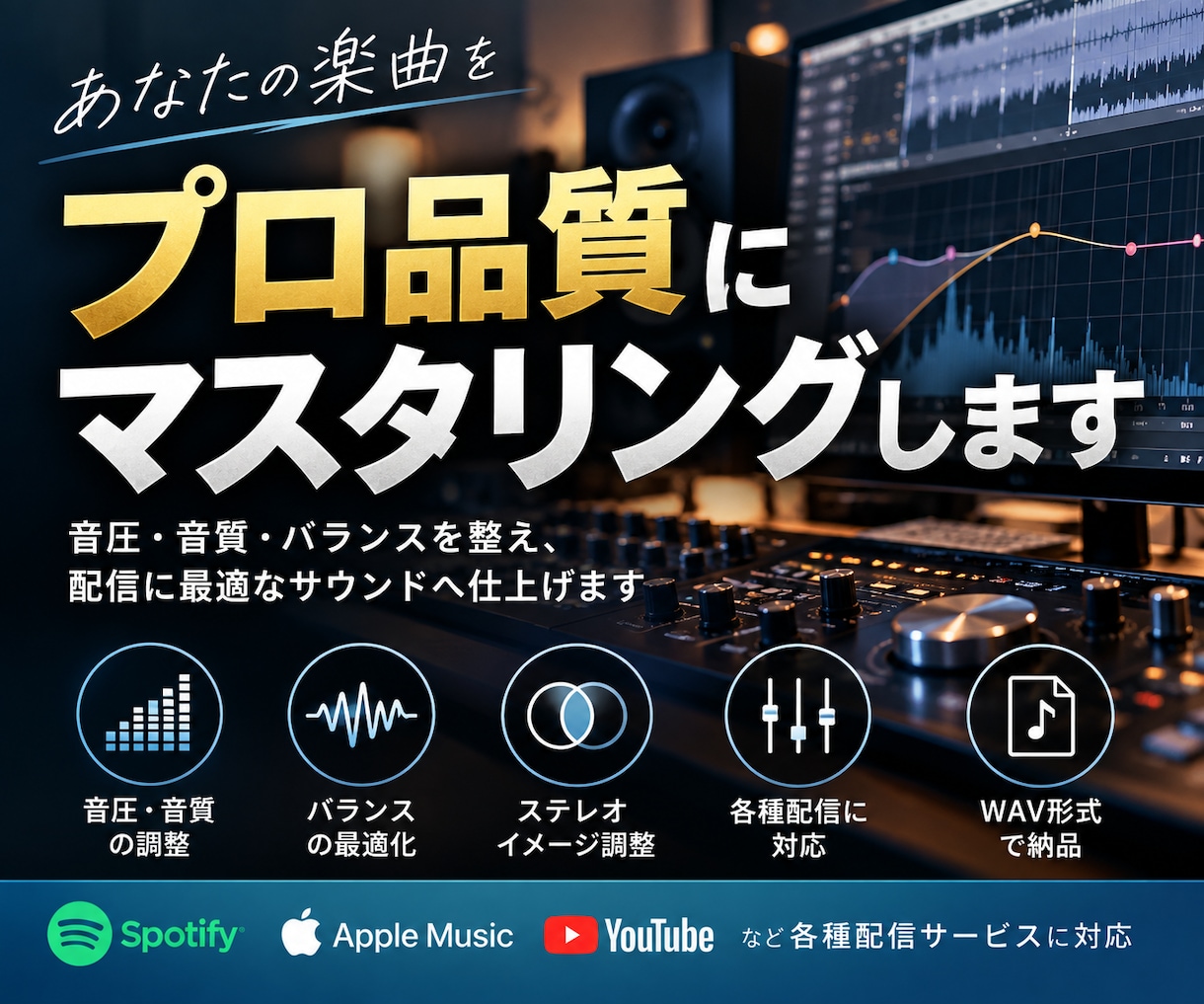 あなたの楽曲をリリース品質まで仕上げます 音圧だけに頼らず楽曲本来の良さを引き出すマスタリングを イメージ1