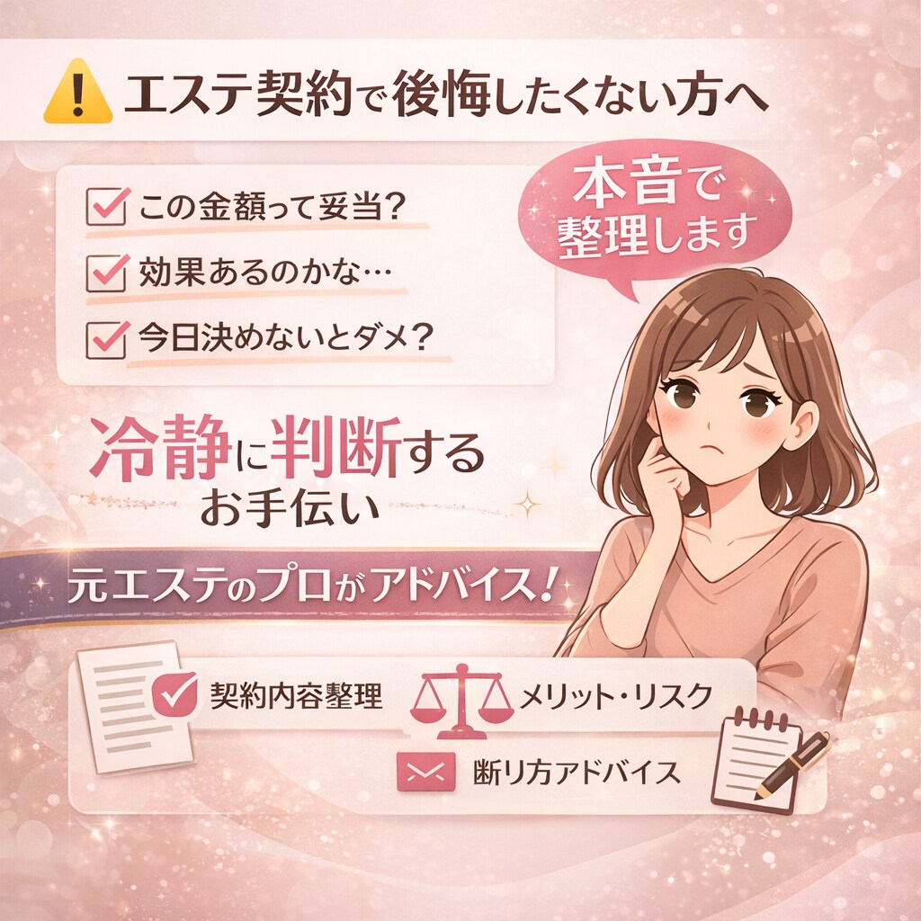エステ契約で後悔したくない方へ本音で整理します 契約前の不安を冷静整理！高額契約前に一度相談 イメージ1