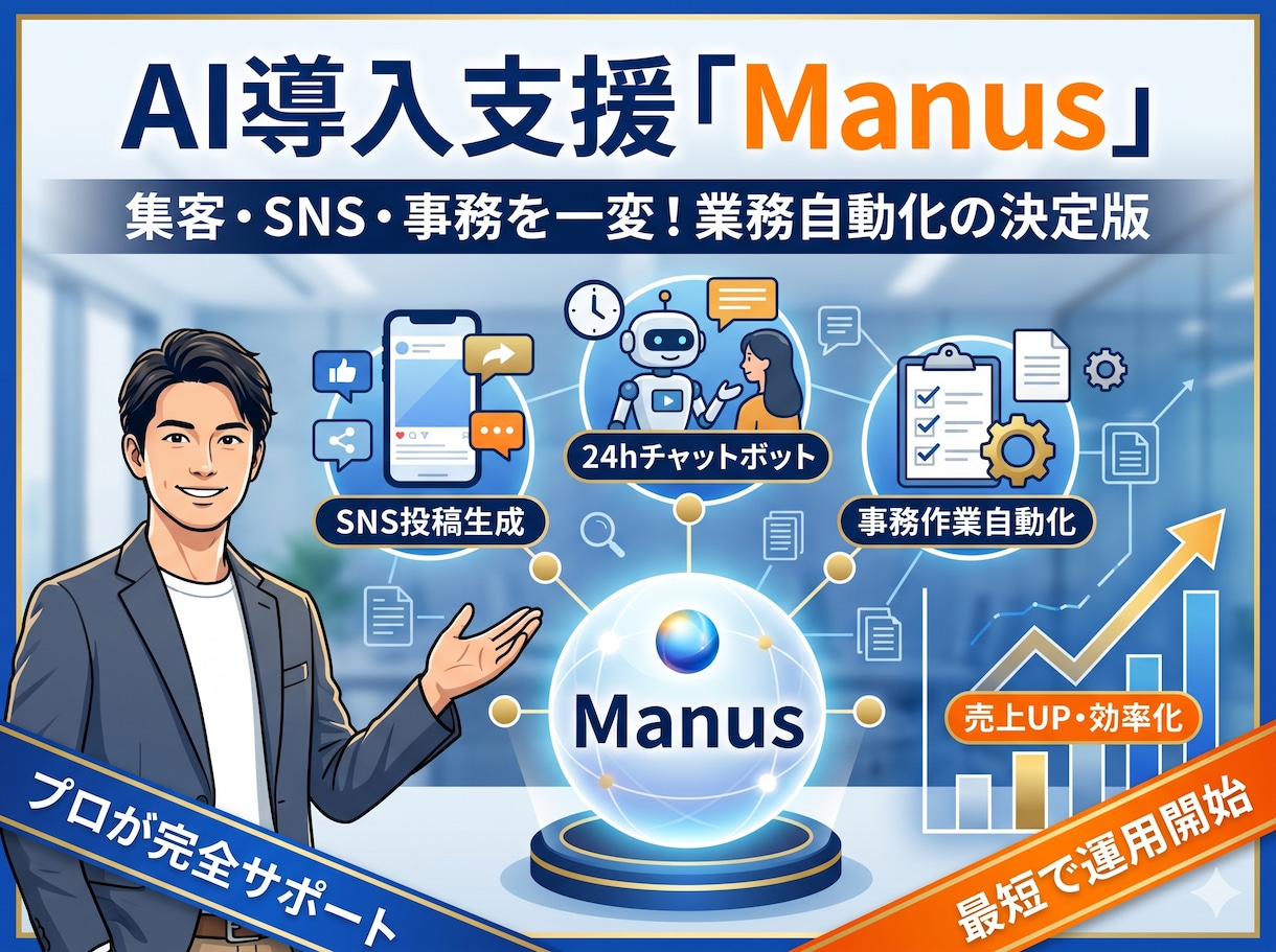 AI導入支援「Manus」で業務を自動化します 集客・SNS・事務をAIで一変。運用の悩みもプロが解決します イメージ1