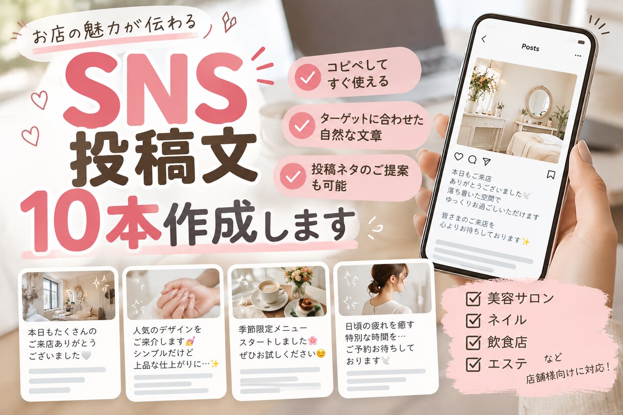 SNS投稿10本を作成します お店の魅力が伝わるSNS投稿を作成します イメージ1