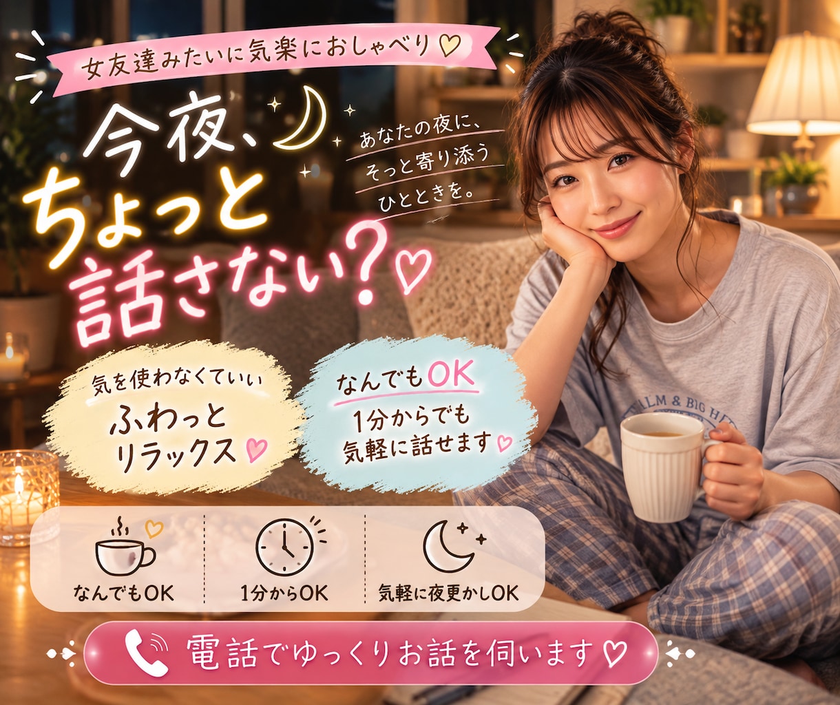 今夜もお疲れさま♪晩酌のお相手します お酒もノンアルも大歓迎♡今夜は一緒に乾杯しよ♪ イメージ1