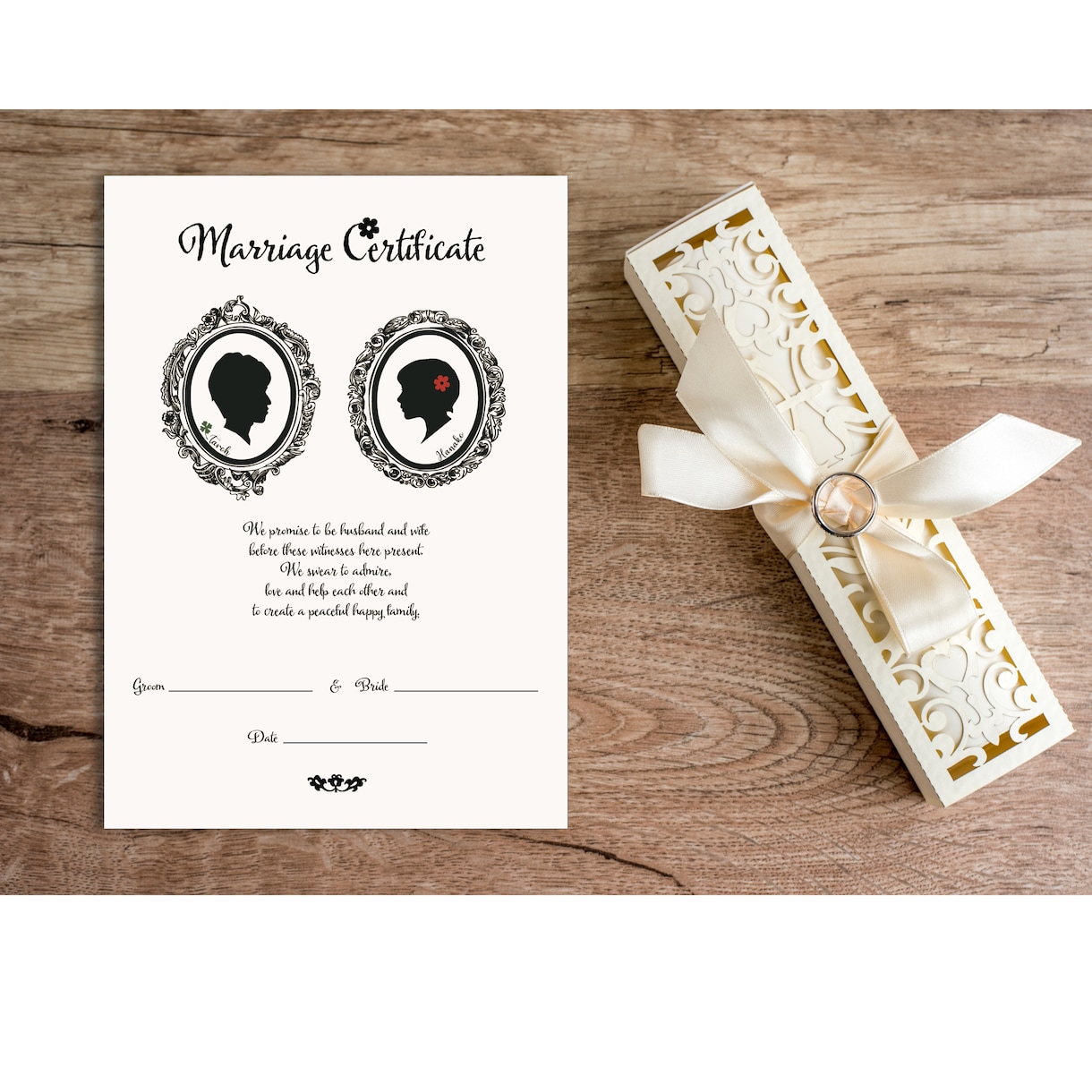オーダーメイドの結婚証明書・誓約書を作ります アートのように飾れる結婚証明書 ＊ アンティーク/花輪タイプ イメージ1
