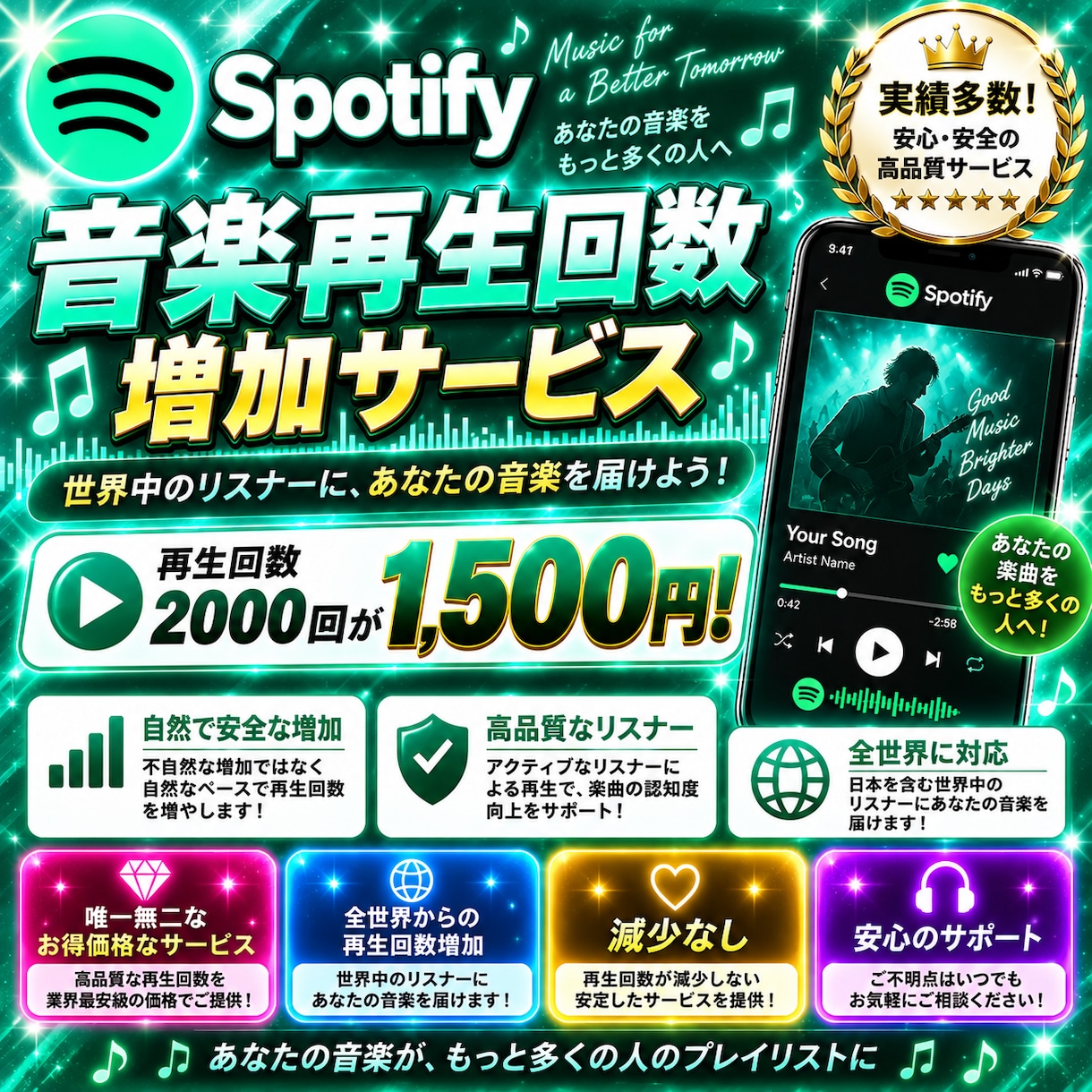 Spotify音楽再生回数2000回増やします 2000回＝1500円！フォロワー数も別売りしてます！ イメージ10