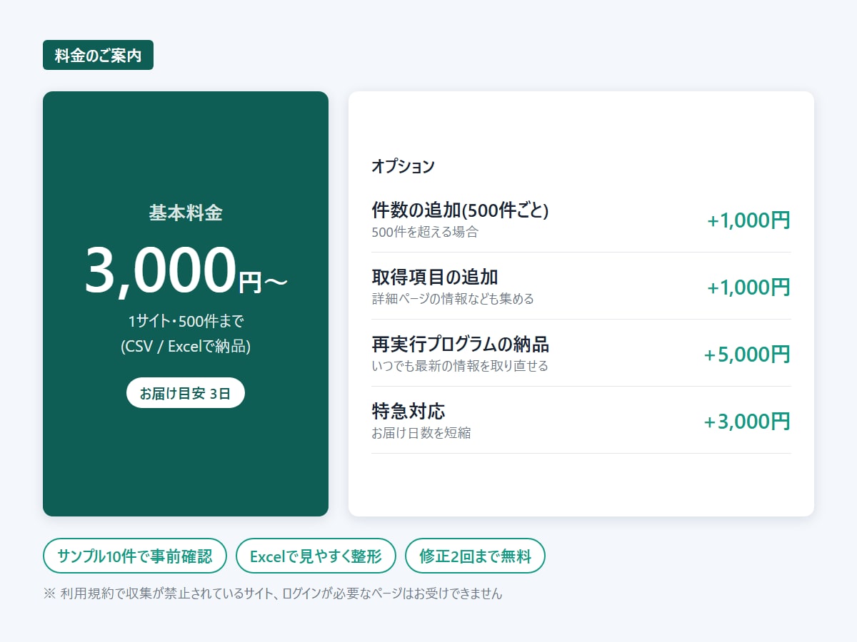 スクレイピングでWeb情報をExcelにまとめます URLを送るだけ。商品・価格・店舗情報を一覧に イメージ4