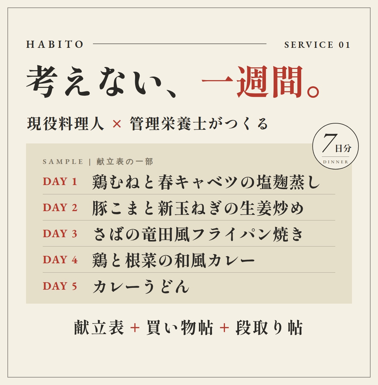 料理人×管理栄養士が1週間の夕食献立を作ります 7日分の献立＋買い物リスト。段取りまでまるごと設計 イメージ1