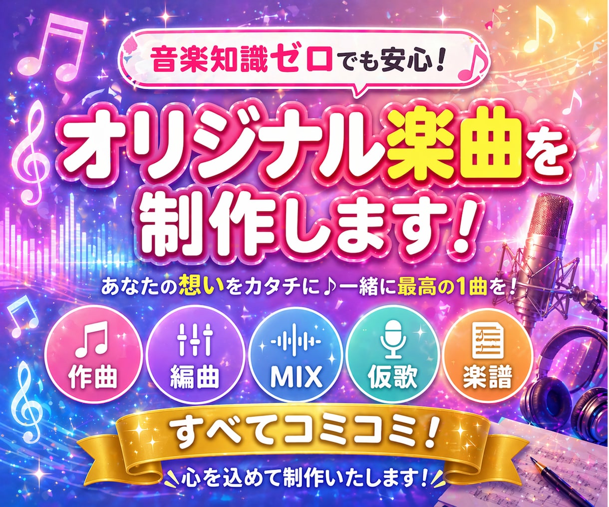 音楽知識ゼロでも安心のオリジナル楽曲を制作します 作曲編曲MIX仮歌がすべてコミコミ！音楽知識ゼロでもOK イメージ1