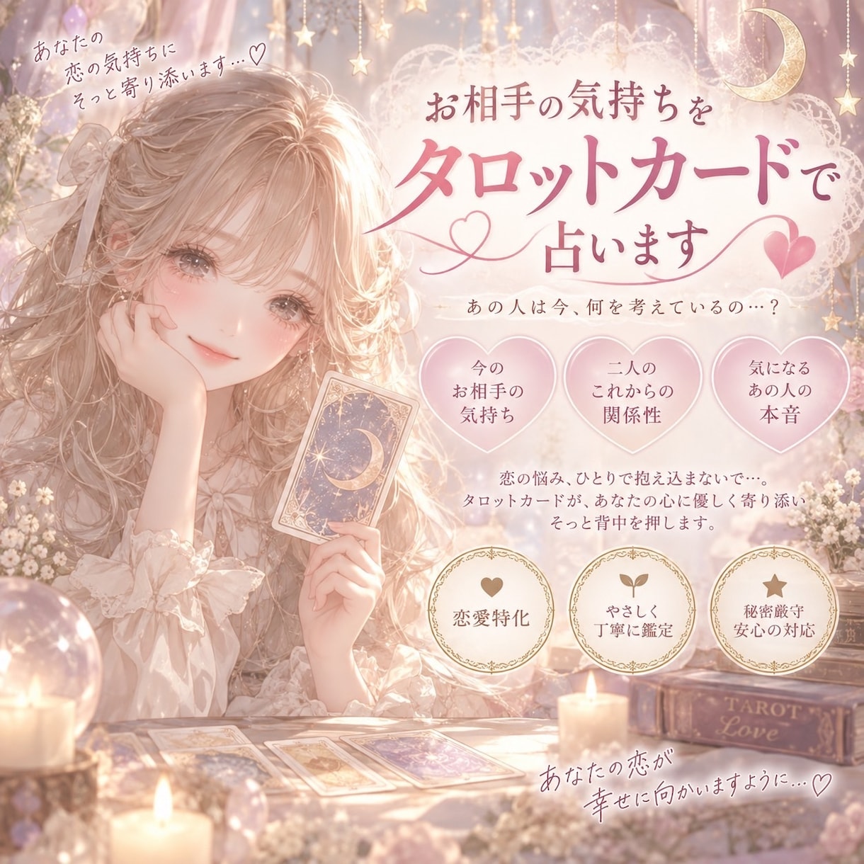 丁寧に今のお相手のお気持ちを鑑定します 彼・彼女は今どんなお気持ちなのか一緒に見てみましょう〜 イメージ1