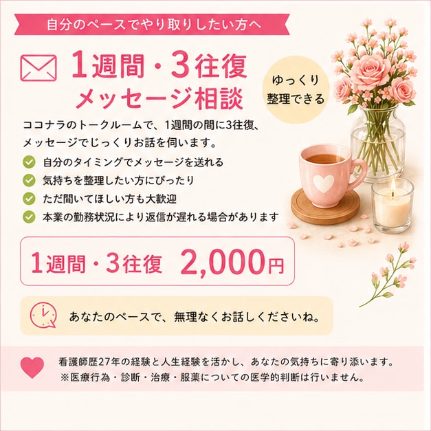1週間3往復のメッセージ相談をします 自分のペースでゆっくりお話しできます イメージ1