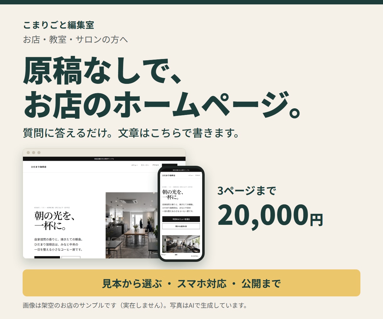 原稿なしでOK｜お店・教室のホームページを作ります 質問に答えるだけ。文章はこちらで書きます イメージ1