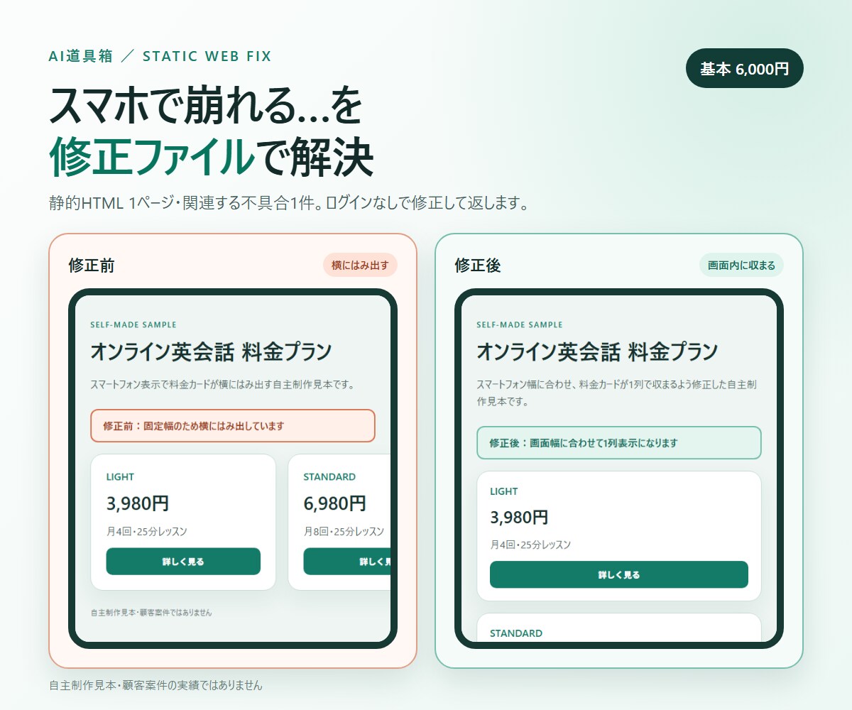 HTML・CSS・JSの表示崩れを修正します 静的サイトの不具合を直し修正ファイルで返します イメージ1