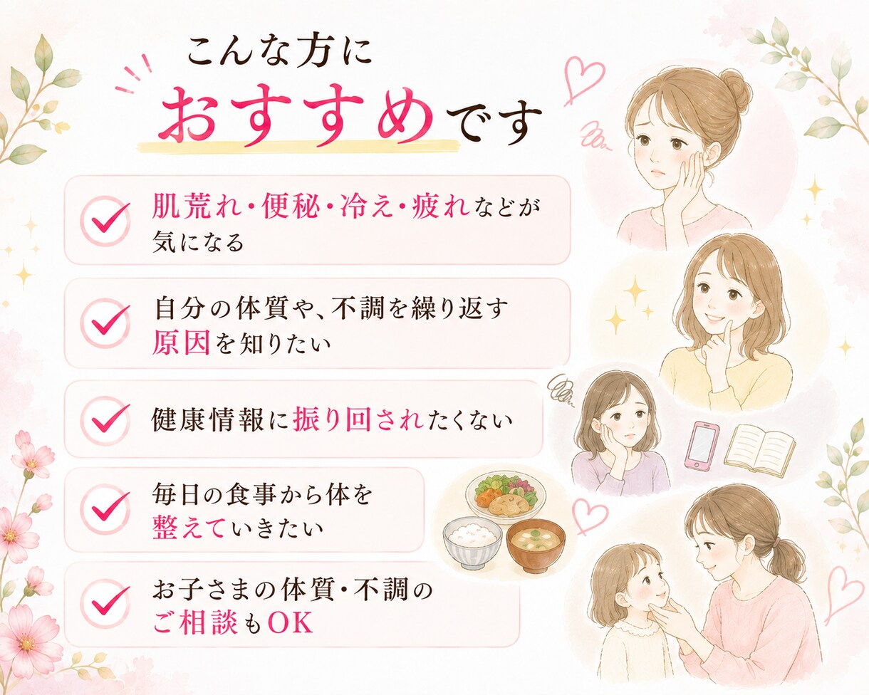 望診法指導士が体質と食事のお悩みにアドバイスします 自分の体を知って、毎日の食事選びをもっと自分らしく❣️ イメージ5
