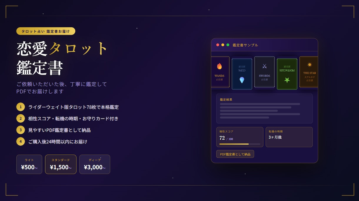 恋愛タロット鑑定｜PDF鑑定書お届けします カードが語る、あなたの恋の真実をお届け イメージ1