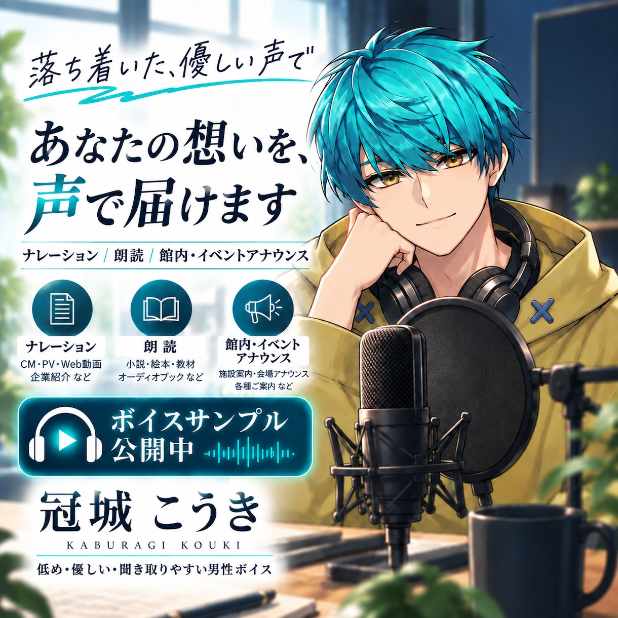落ち着いた優しい声であなたの想いを届けます ナレーション・朗読・館内放送など幅広く対応します イメージ1
