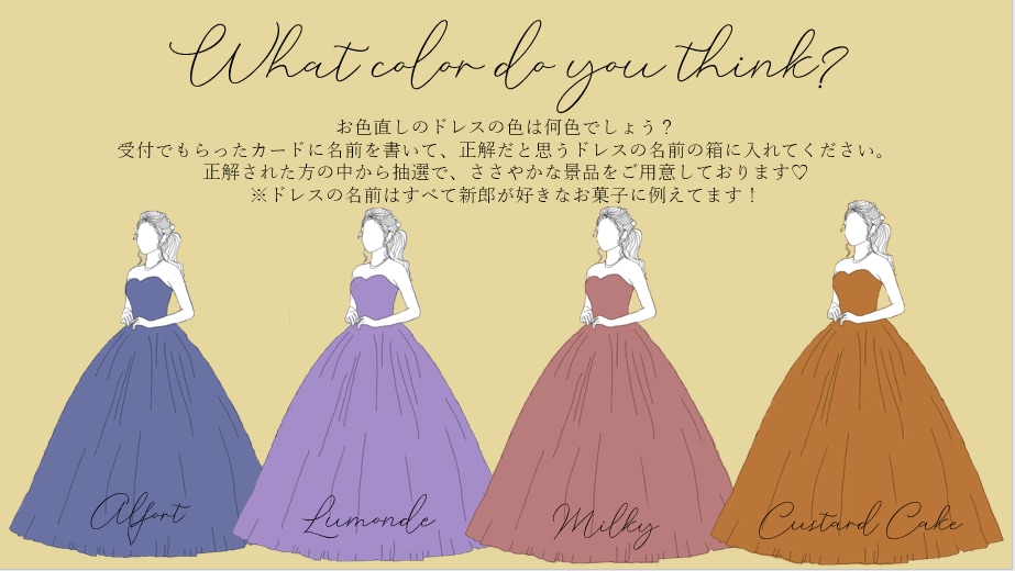 結婚式持ち込みアイテムのお手伝いをします 【結婚式】お色直しドレス当てクイズ用ボードデザイン イメージ3