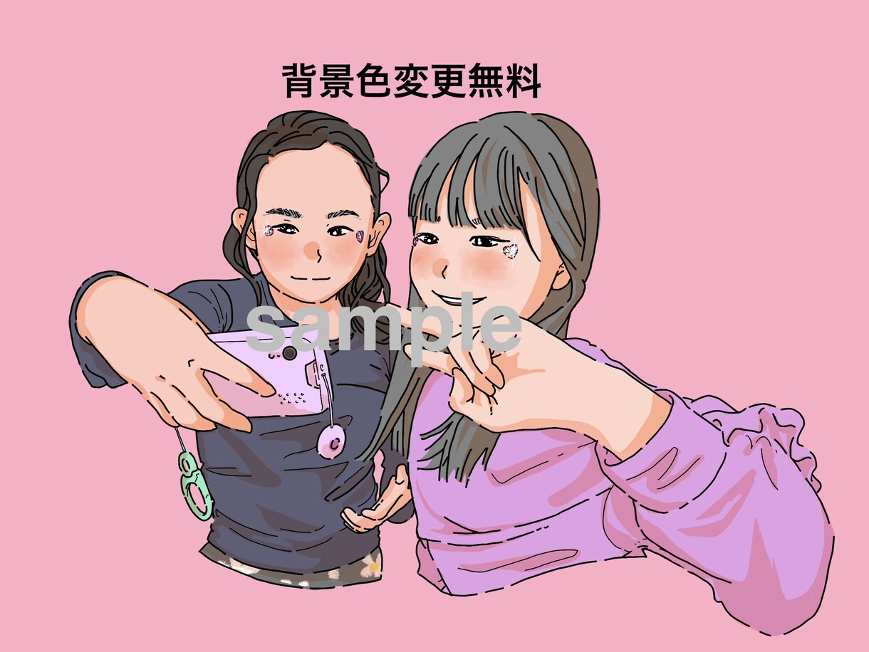 最大5名！似顔絵をシンプルな線画イラストにします お子様や家族の記念写真、カップルイラストなどを記念に！ イメージ4