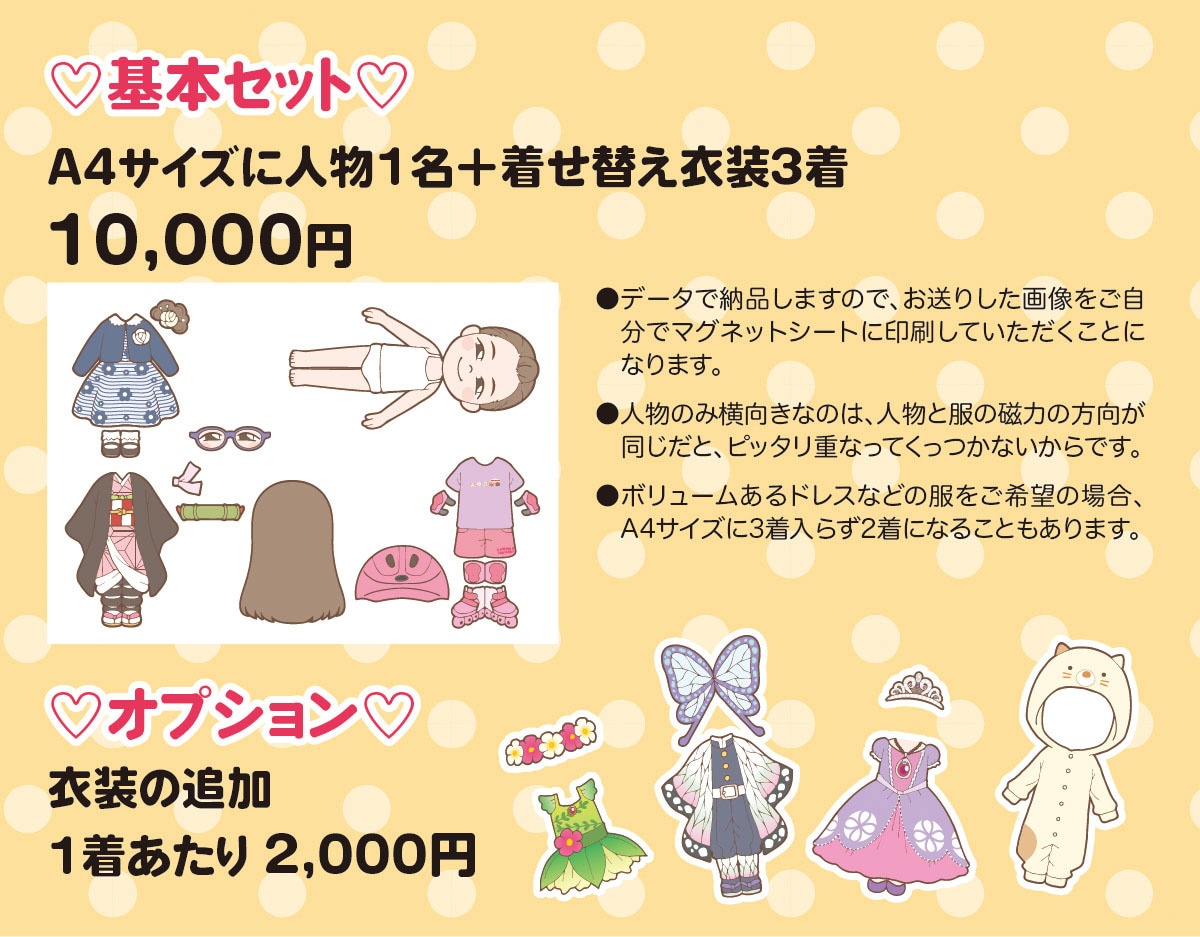 お子様の似顔絵着せ替えマグネット描きます お子様の思い出の服やコスプレ姿を楽しめる着せ替えマグネット イメージ2