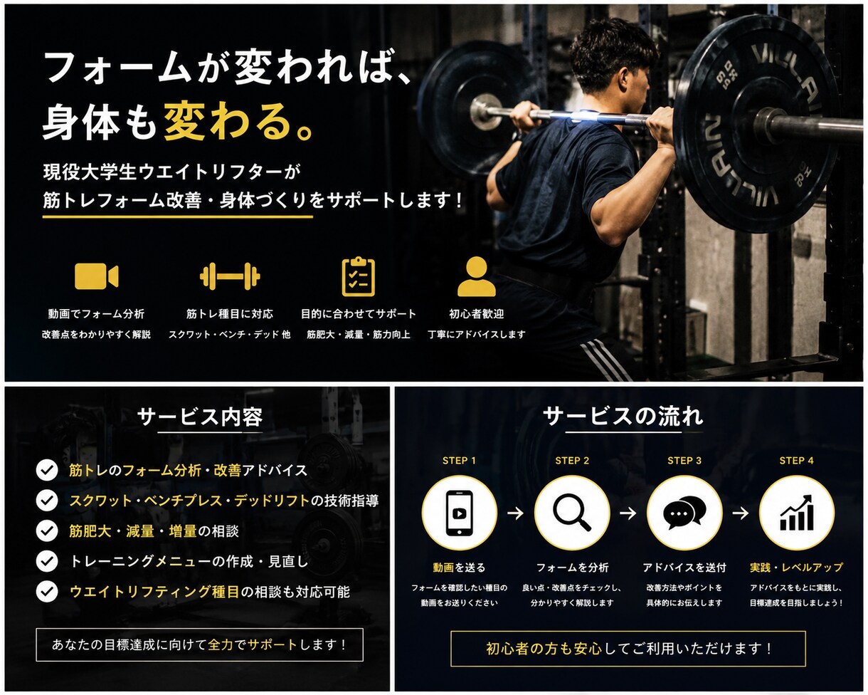 筋トレ初心者歓迎！フォーム改善をサポートします フォームが変われば、身体も変わる。 イメージ1