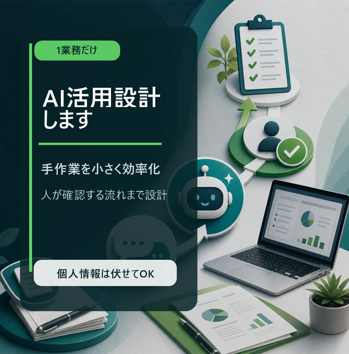 1業務だけAI活用設計します 手作業を小さくAI活用に整理します イメージ1