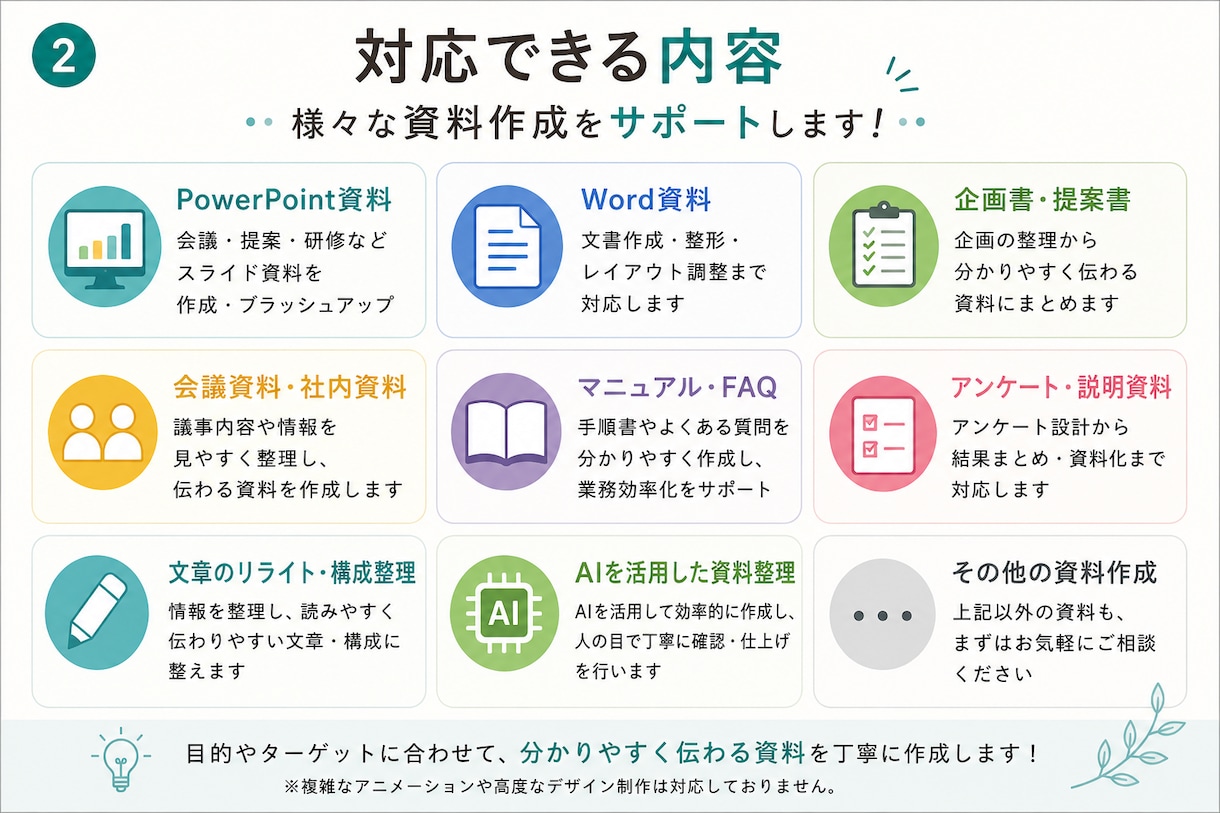 見やすく伝わる資料を作成します 企画書・会議資料・社内資料に対応 イメージ2