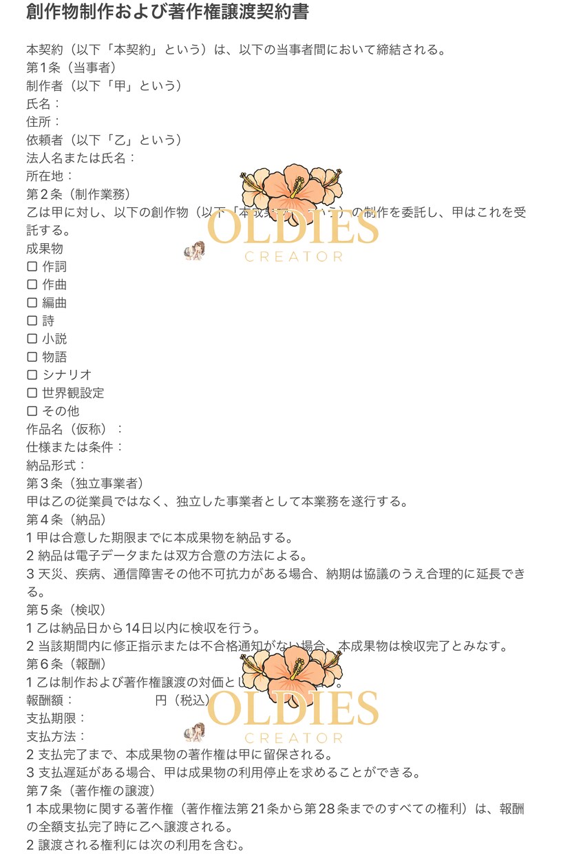 創作物制作・著作権譲渡契約書3点セットます 制作契約書＋NDA＋作者非公開合意書テンプレート イメージ1