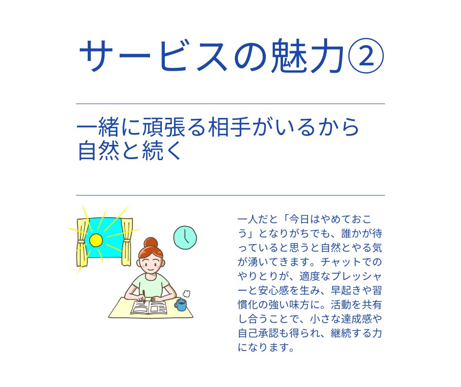 １０日間｜チャットで一緒に朝活をします 朝の時間を有効活用し、目標に向けた活動習慣化をしたい方へ イメージ5