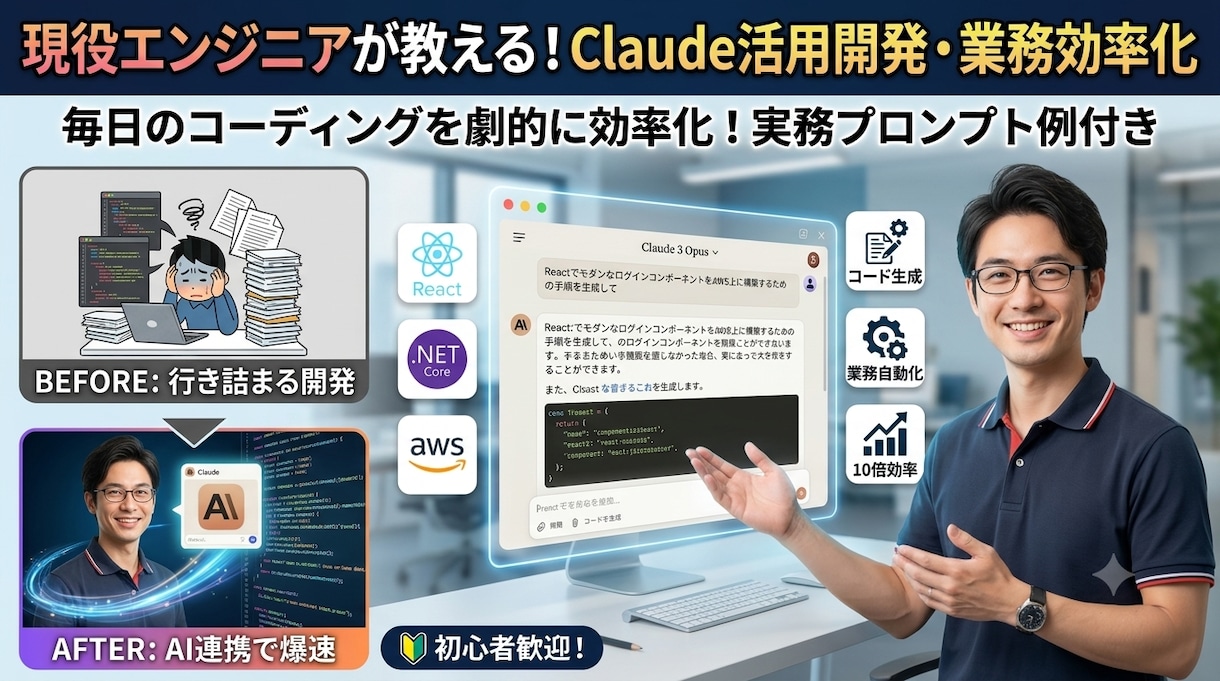 現役エンジニアがClaudeでの活用例を教えます コーディングから日常業務まで、AIで劇的に効率化！ イメージ1