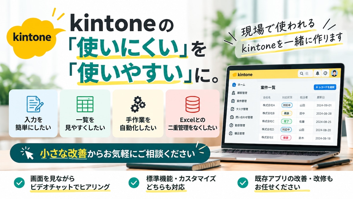 kintoneの「使いにくい」を改善しますます 小さな困りごとから使いやすく改善します イメージ1