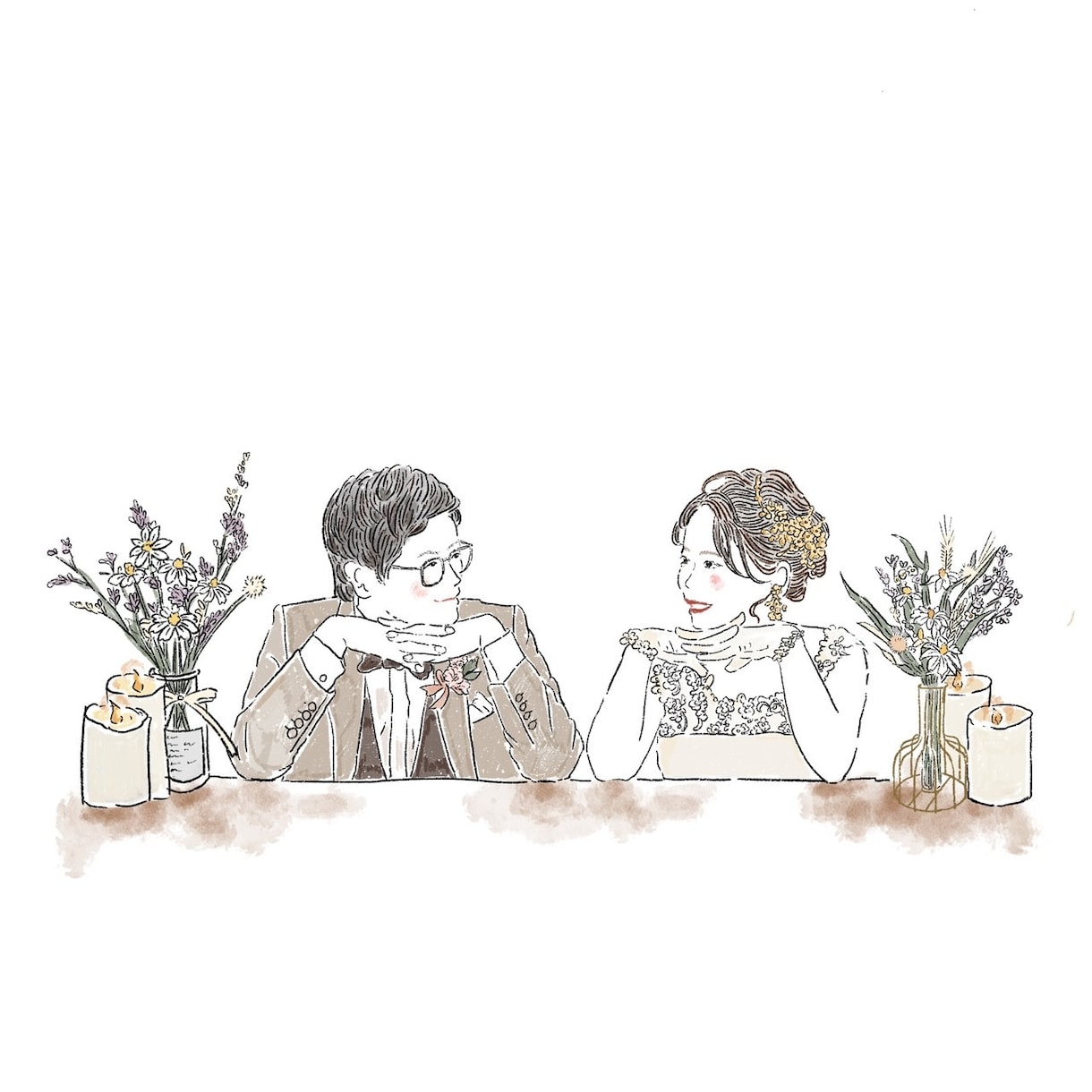 ウェルカムボードや記念日に線画イラスト描きます オシャレな可愛い線画調のイラストです★別料金で人数やペット可 イメージ9