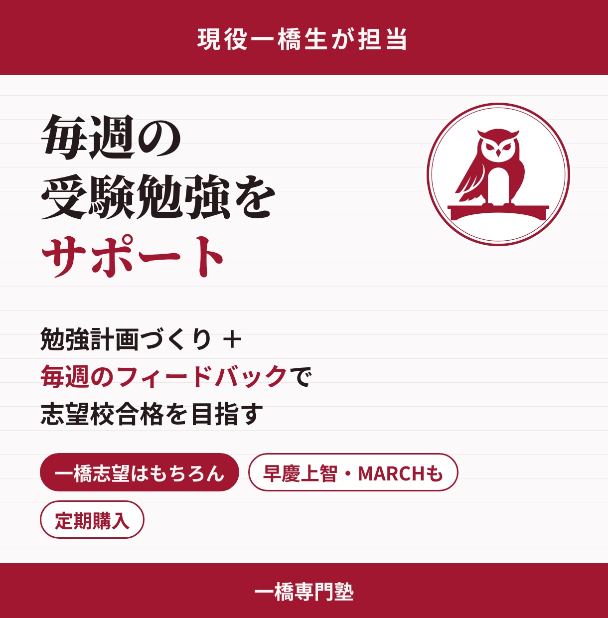 現役一橋生が毎週の勉強を見て難関大合格に導きます 勉強計画づくりと毎週のフィードバックで難関大学合格を目指す イメージ1