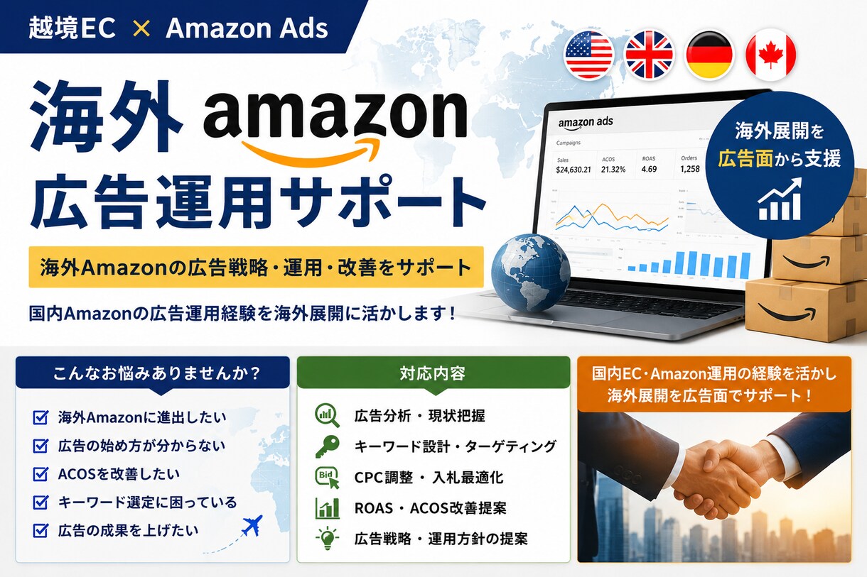 海外Amazonの広告運用を支援します 国内Amazon広告運用の経験を海外展開に活かします イメージ1