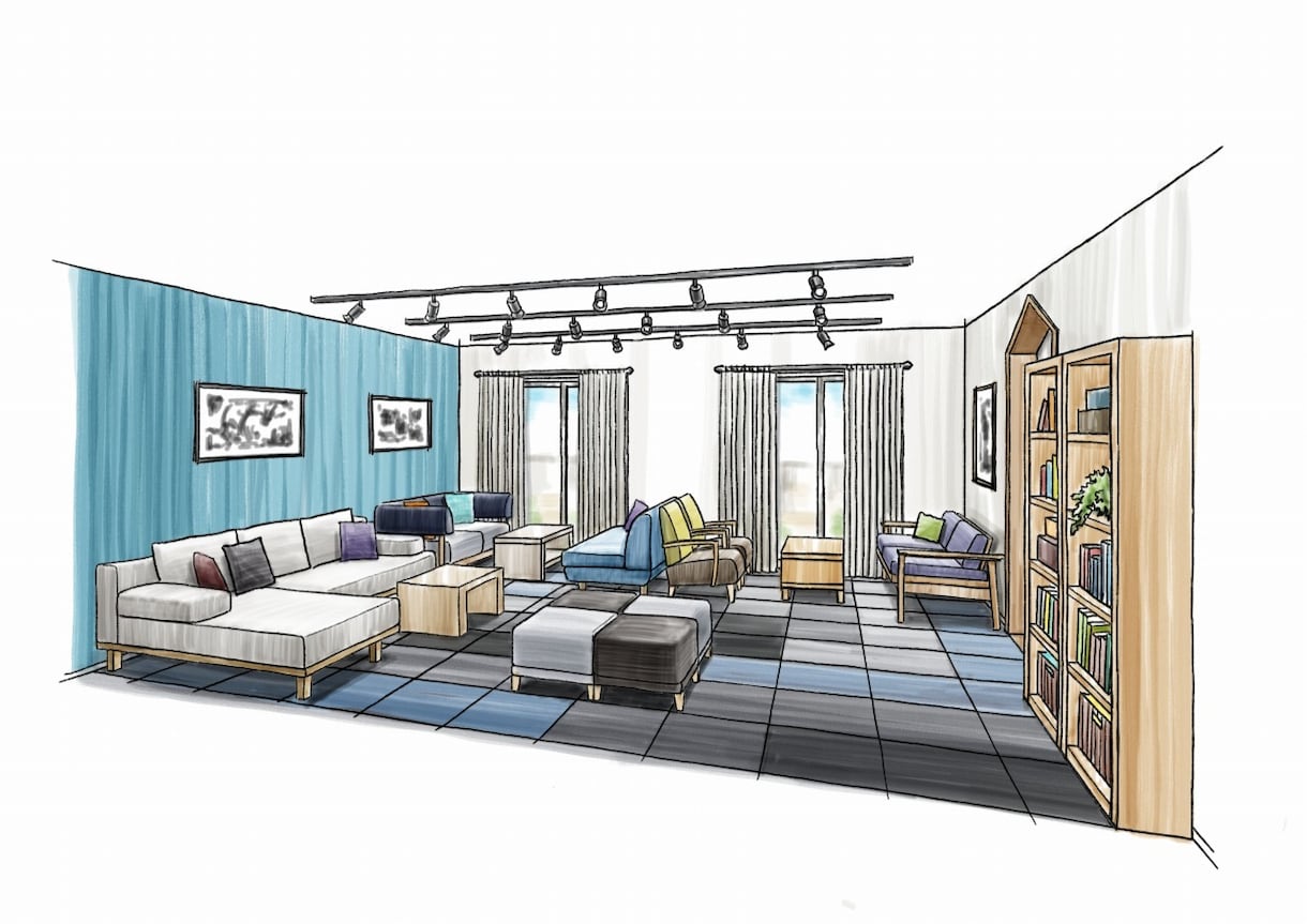 デジタル手描きマーカー調パース（店舗空間）描きます 図面、参考画像を元に魅力的な空間を描きます。 イメージ2