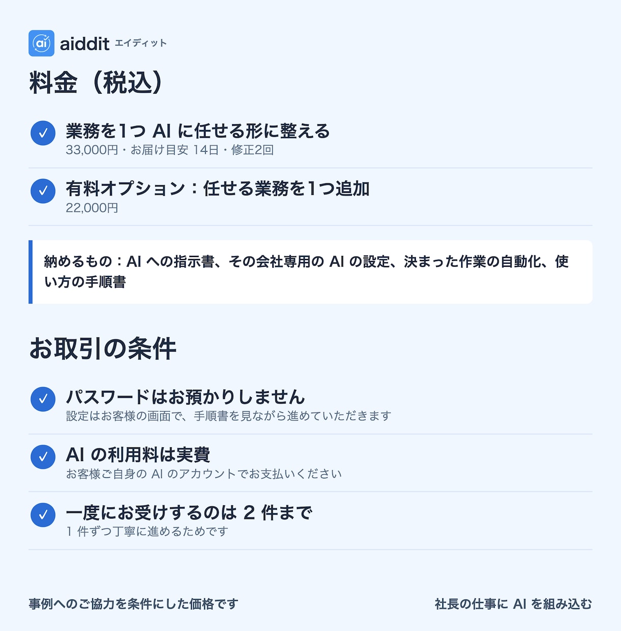 仕事を1つAIに任せる形に整えます AIが下書きし、人が確認する形にします イメージ3