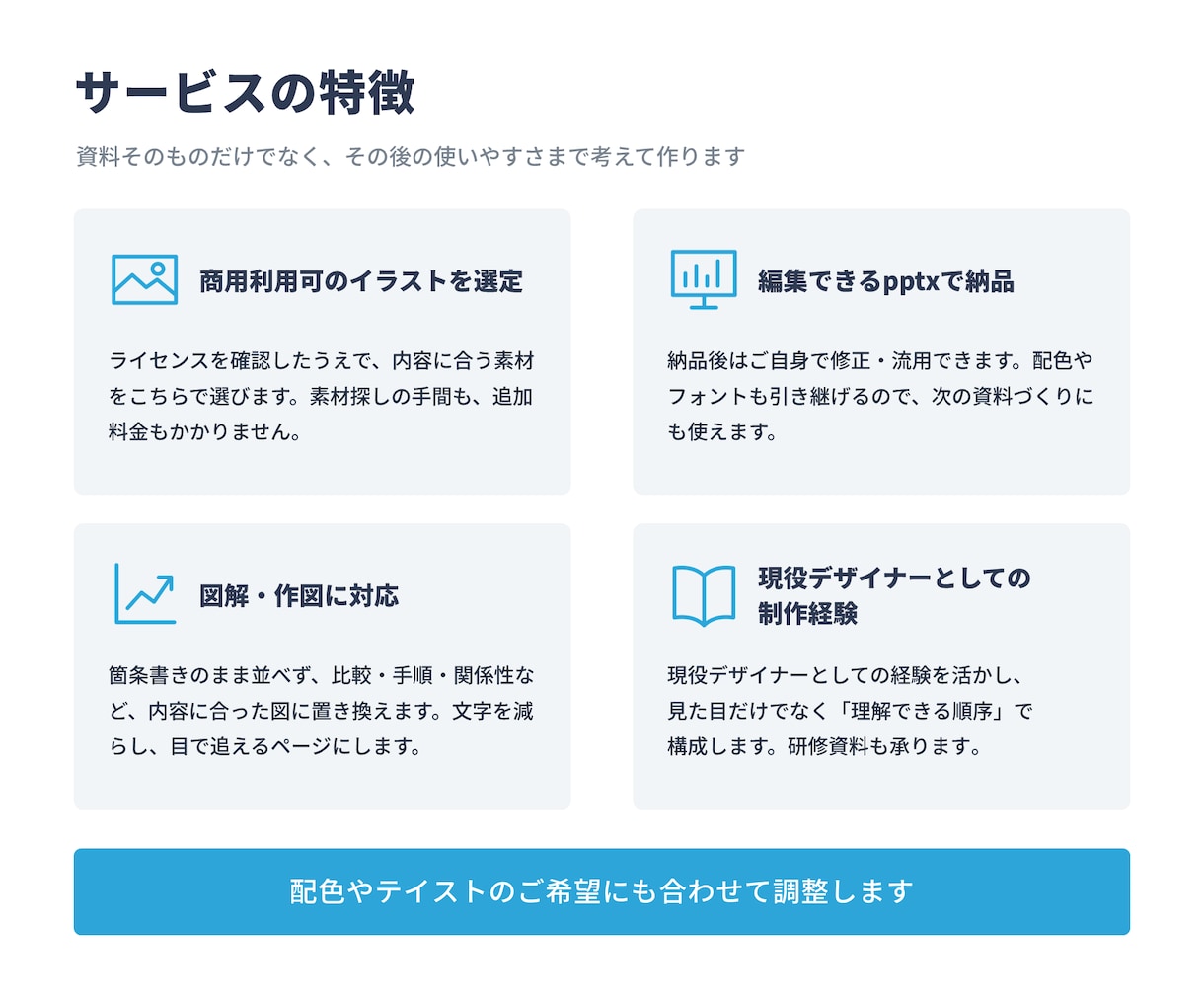 現役デザイナーが伝わるパワポ資料つくります 原稿を渡すだけ。編集できるパワポデータで納品します イメージ4
