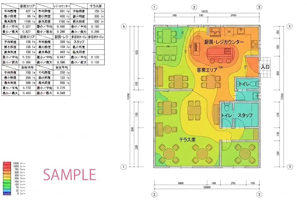 照度計算図面(照度分布図)を作成します その部屋の照度足りてますか?明るすぎる・暗すぎるを事前に確認 イメージ3
